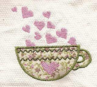 I Love Tea Embroidered and Appliqueed Tea Towels-Roses And Teacups