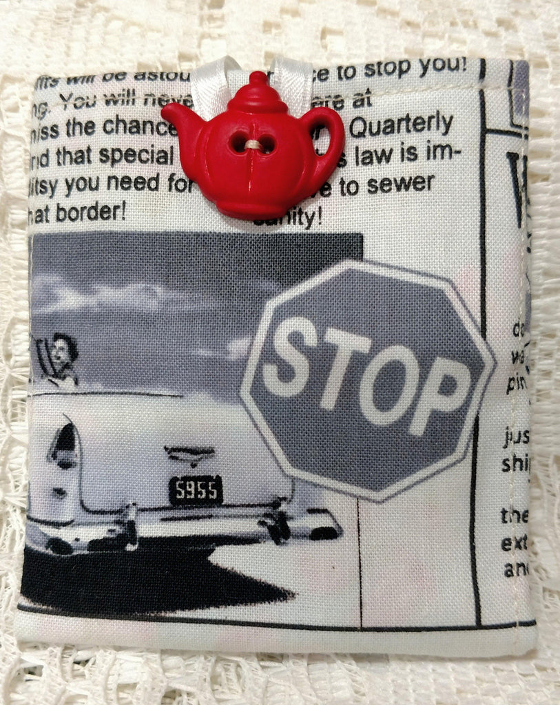 In The News Tea Wallet Fabric Tea Bag and Sweetener Envelope for the Purse - One of a Kind!-Roses And Teacups