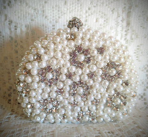 Ivory Faux Pearl and Rhinestone Evening - Only 2 Available!-Roses And Teacups