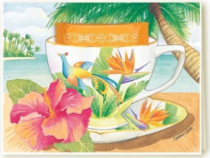 Kimberly Shaw Bird of Paradise Tea Card-Roses And Teacups