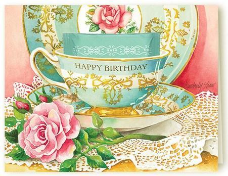 Kimberly Shaw Birthday Tea Tea Card-Roses And Teacups