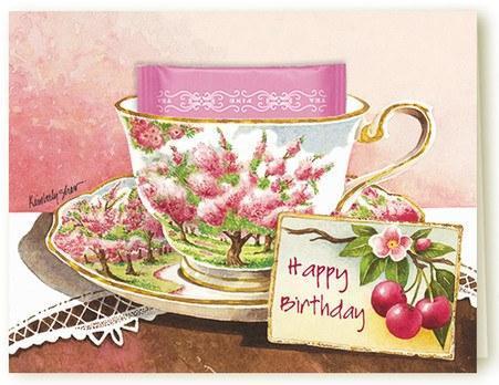 Kimberly Shaw Cheery Birthday Tea Card-Roses And Teacups