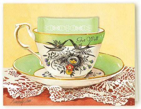 Kimberly Shaw Get Well Tea Card-Roses And Teacups