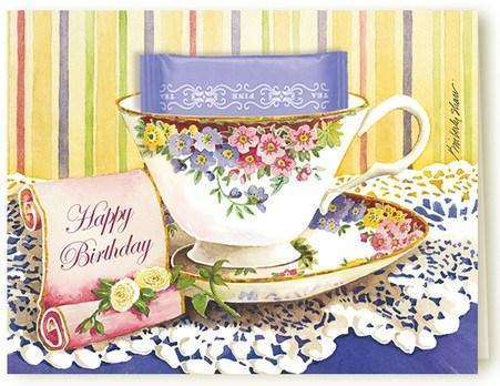 Kimberly Shaw Happy Birthday Tea Card-Roses And Teacups