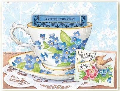 Kimberly Shaw Missing You Tea Card-Roses And Teacups