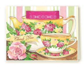 Kimberly Shaw Thank You Teapot Card-Roses And Teacups