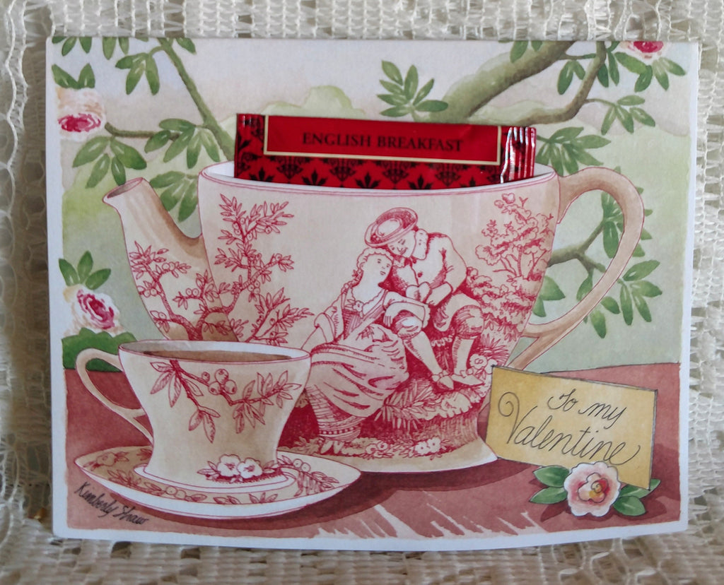 Kimberly Shaw To My Valentine Tea Card-Roses And Teacups