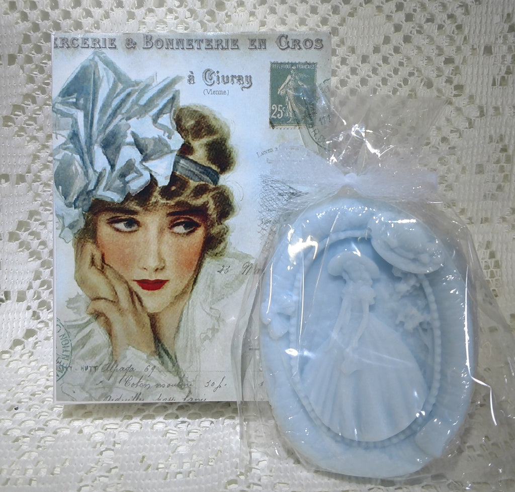 Lady in Blue Cameo Gift Boxed Soap Favor-Roses And Teacups