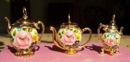 Large Gold Vermeille Pink Rose Bead Teapot Charm-Roses And Teacups