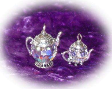 Large Sterling Silver and Clear Crystal Teapot Charm-Roses And Teacups