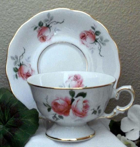 Laurel Ivy Rose Porcelain Tea Cups (Teacups) and Saucers Set of 2