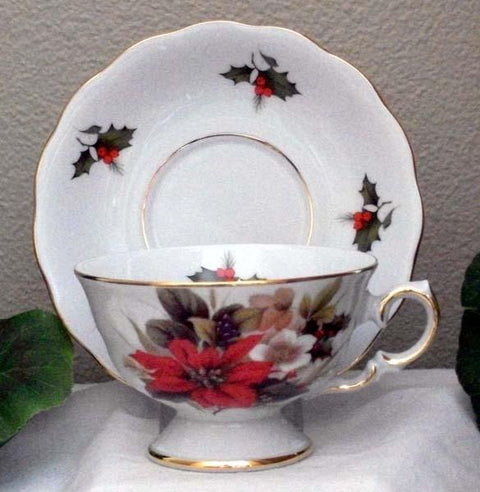 Laurel Poinsettia Porcelain Tea Cups (Teacups) and Saucers Set of 2-Roses And Teacups