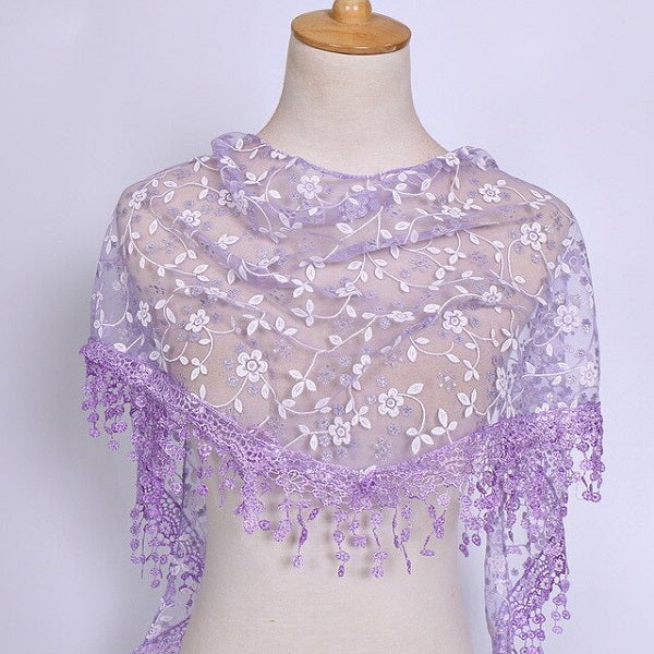 Lavender Lace Floral Triangle Scarf