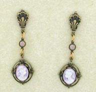 Lilac Cameo Dangle Earrings-Roses And Teacups