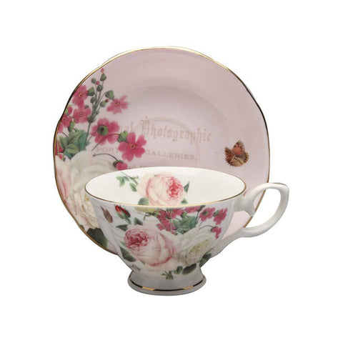 Liz's Garden Bone China Tea Cup and Saucer Set of 4