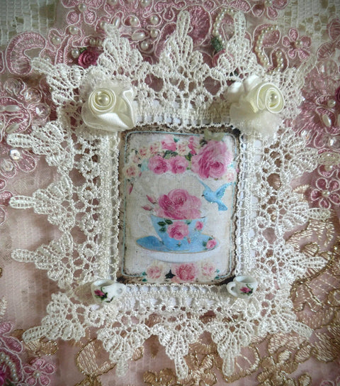 Lovely Lacy Lavender Teacup Ornament Sachet-Roses And Teacups