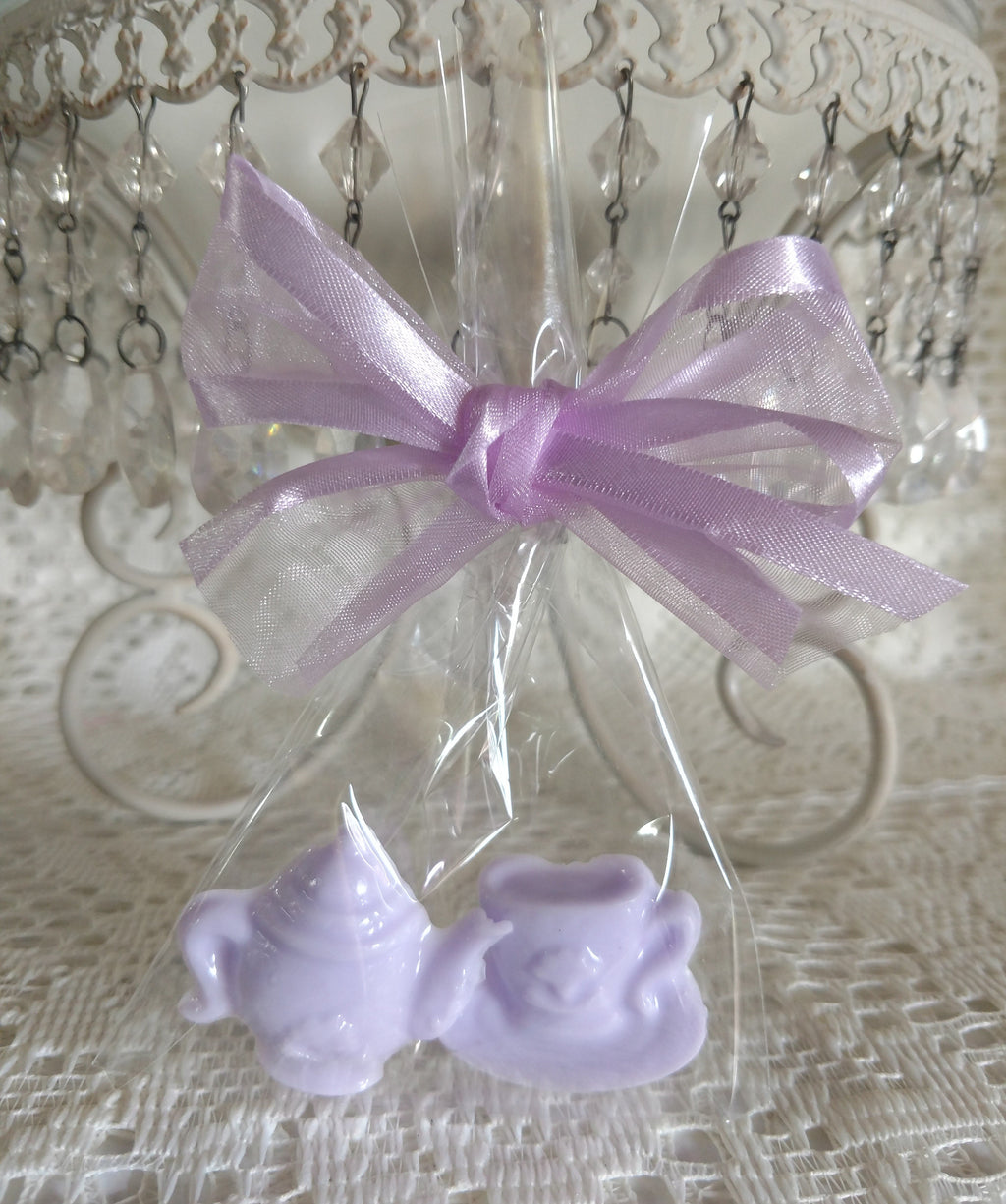 Lovely Lavender Teapot and Teacup Soap Party Favors Set of 8-Roses And Teacups