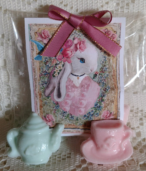 Madame Bunny Teapot and Teacup Soap Party Favors Set of 4-Roses And Teacups