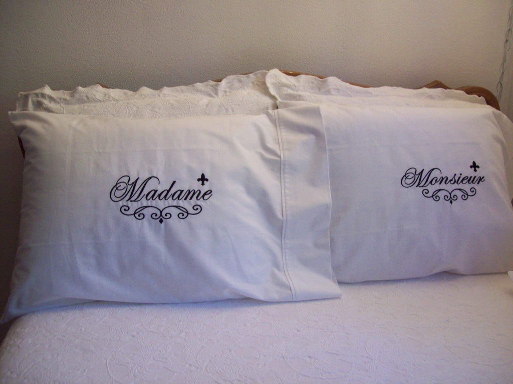 Madame and Monsieur Embroidered Pillow Cases-Roses And Teacups