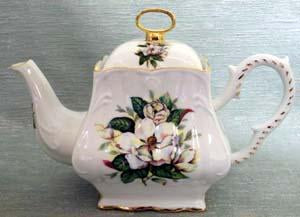 Magnolia 8 Cup Square Porcelain Teapot-Roses And Teacups