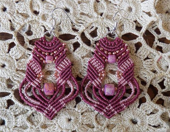 Mauve Delight Macrame Earrings-Roses And Teacups
