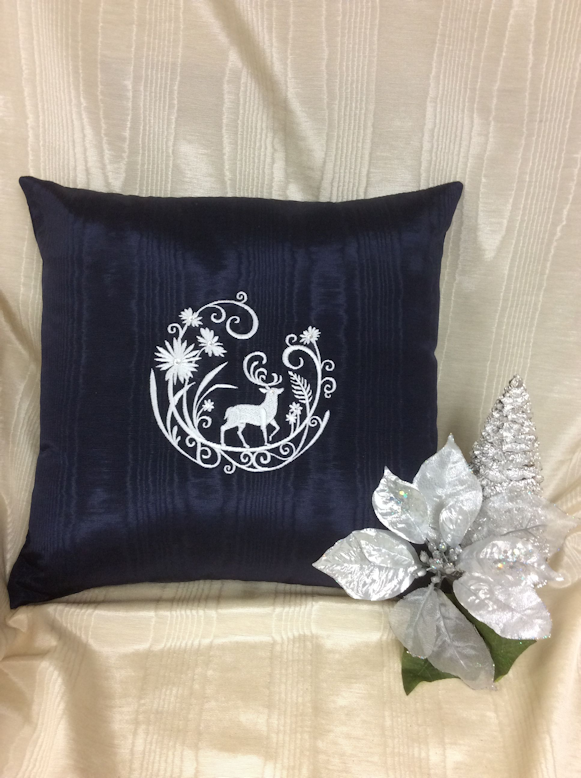 Midnight Deer Embroidered Christmas Pillow-Roses And Teacups