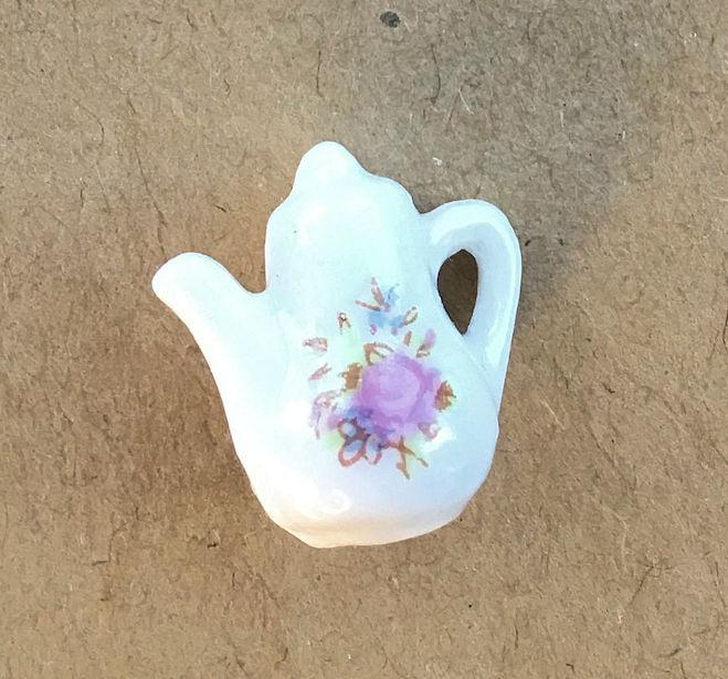 Mini Porcelain Teapot Charm-Roses And Teacups