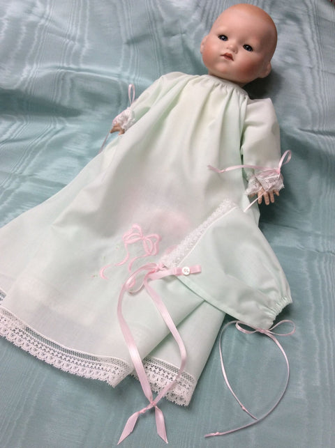 Mint Preemie Angel Gown and Bonnet-Roses And Teacups