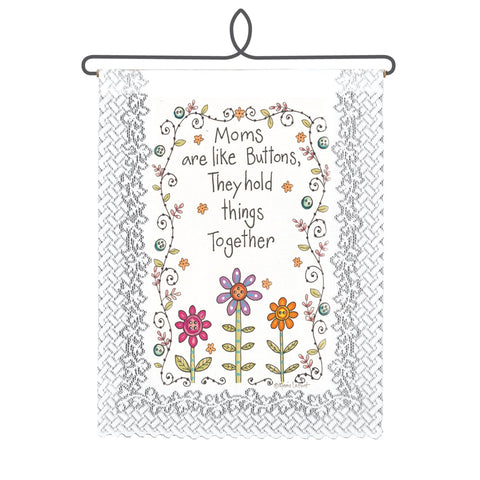 Moms Are Like Buttons Lace Wall Hanger Included-Roses And Teacups
