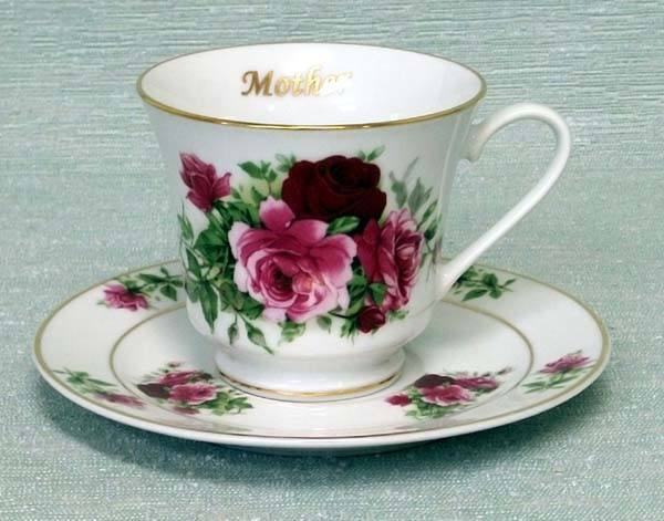 Mother in Law Personalized Porcelain Tea Cup (teacup) and Saucer - Hand Decorated in the USA-Roses And Teacups
