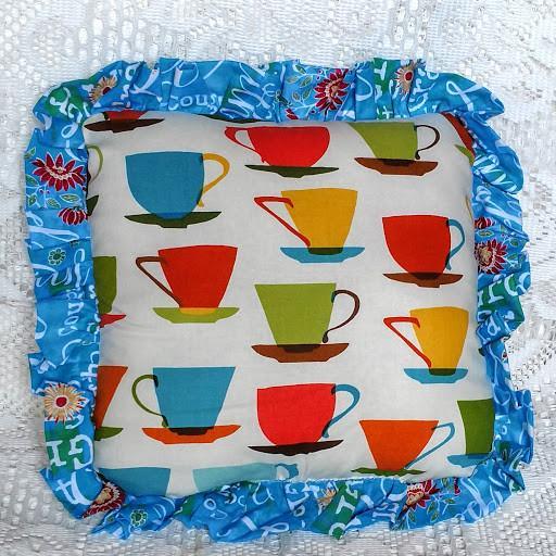 Multicolor Tea Cups Accent Pillow-Roses And Teacups