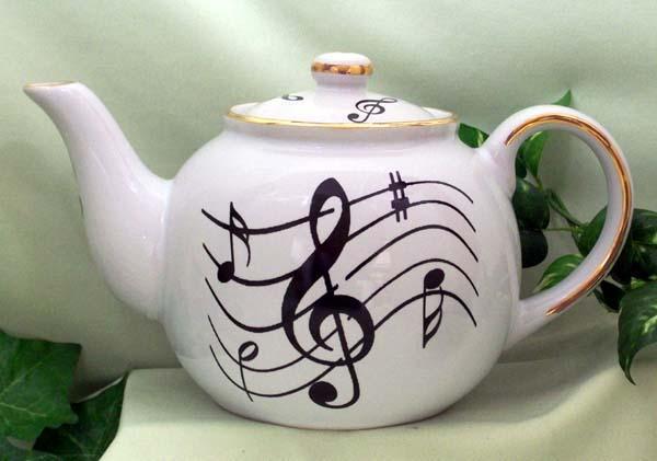 Musical Notes Round 3 Cup Porcelain Teapot-Roses And Teacups