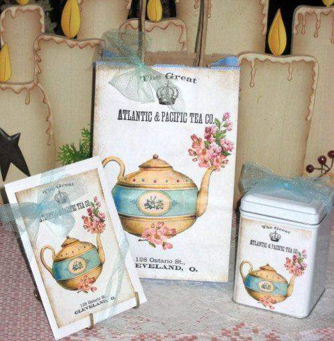My Favorite Teapot Gift Bag with Hang Tag-Roses And Teacups