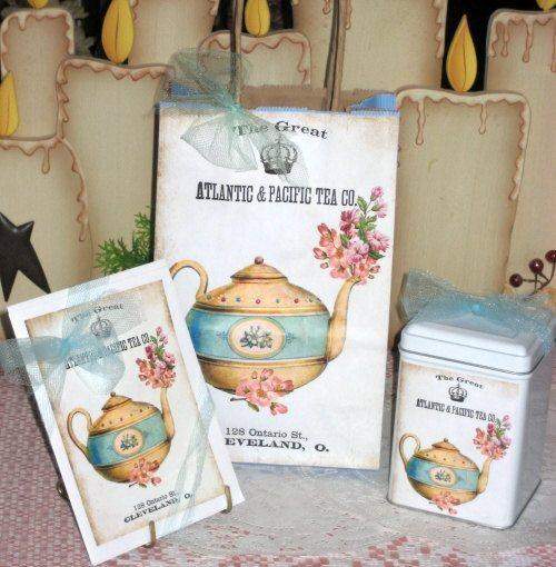 My Favorite Teapot Tea Tin Gift Bag Set-Roses And Teacups