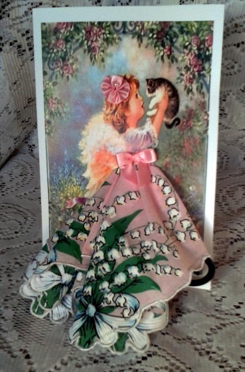 My Little Angel Hankie Greeting Gift Card-Roses And Teacups