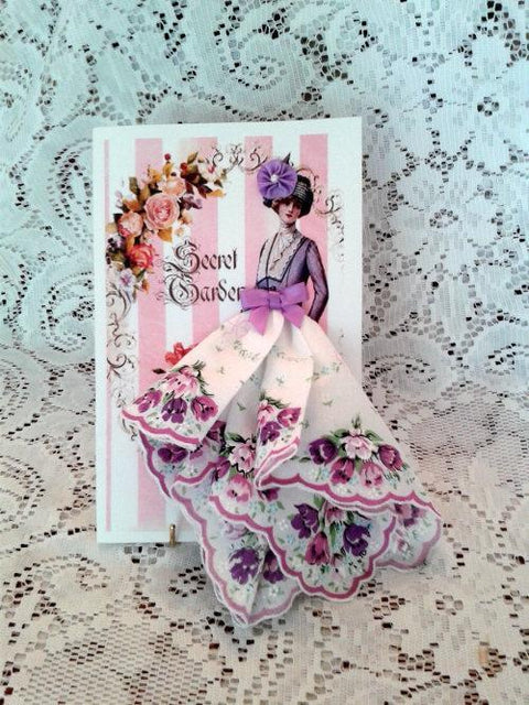 My Secret Garden Any Occasion Hanky Card-Roses And Teacups