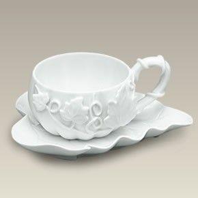 New White Fall Pumpkin Tea Cup and Saucer