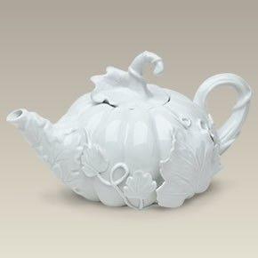 New White Fall Pumpkin Teapot - FREE Pumpkin Spice Tea Included!-Roses And Teacups