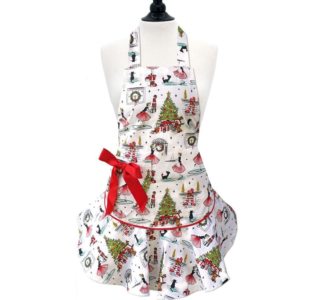 Nifty Fiffies Retro Christmas Holiday Apron-Roses And Teacups