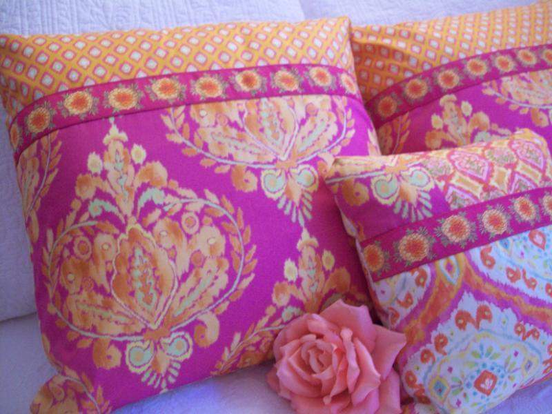 One of a Kind Designer Fabric Pillow Set-Roses And Teacups