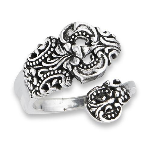 Ornate Sterling Silver Spoon Ring-Roses And Teacups