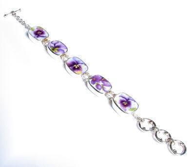 Pansies China Jewelry Sterling Bracelet Adjustable 7 to 8 1/4