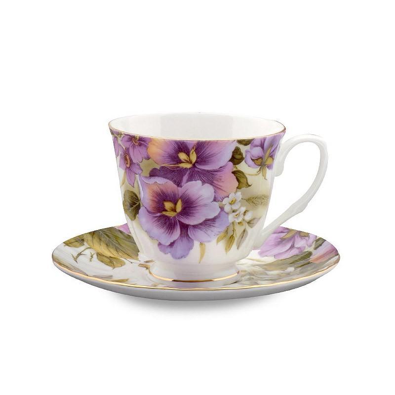 Pansy Bone China Tea Cup (Teacup) and Saucer Set Set of 4-Roses And Teacups