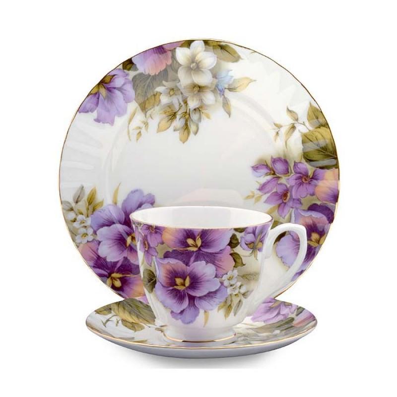 Pansy Bone China Tea Cup (Teacup) and Saucer Set Set of 4-Roses And Teacups