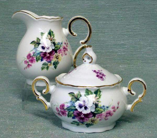 Pansy Bouquet Porcelain Cream and Sugar Set-Roses And Teacups