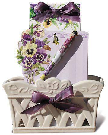 Pansy Ceramic Desk Set with Notepads and Designer Pen