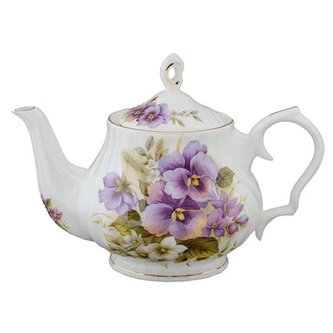 Pansy Fine Bone China Teapot-Roses And Teacups