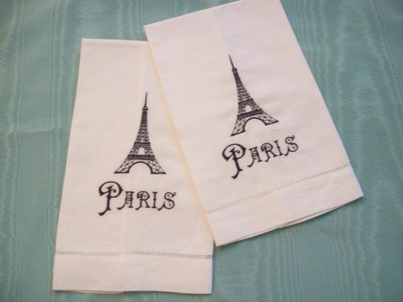 Paris Embroidered Guest Towel-Roses And Teacups