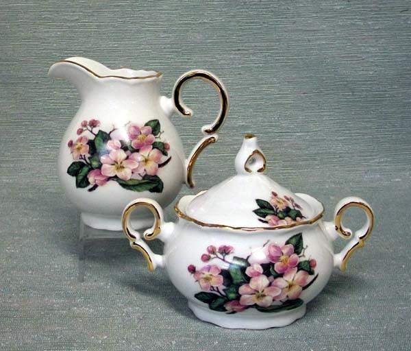 Peach Blossom Porcelain Cream and Sugar Set-Roses And Teacups