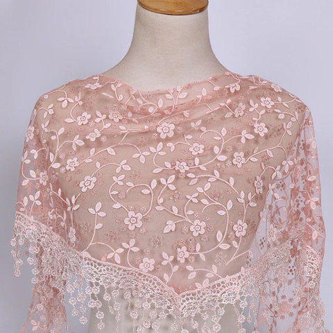 Peach Lace Floral Triangle Scarf